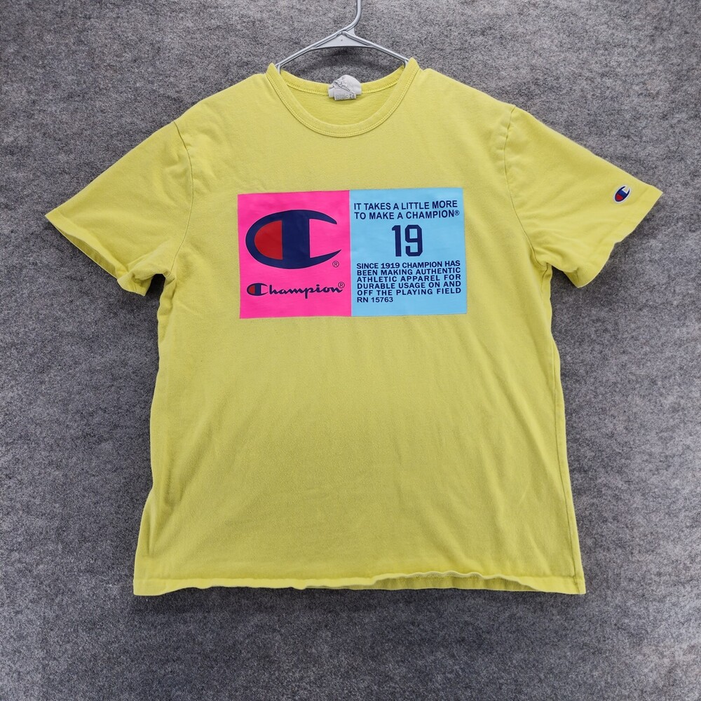 Vintage Champion Shirt Womens Large Yellow Short Sleeve Logo